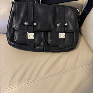 Black Leather messenger Bag, crossbody leather with lots of pockets